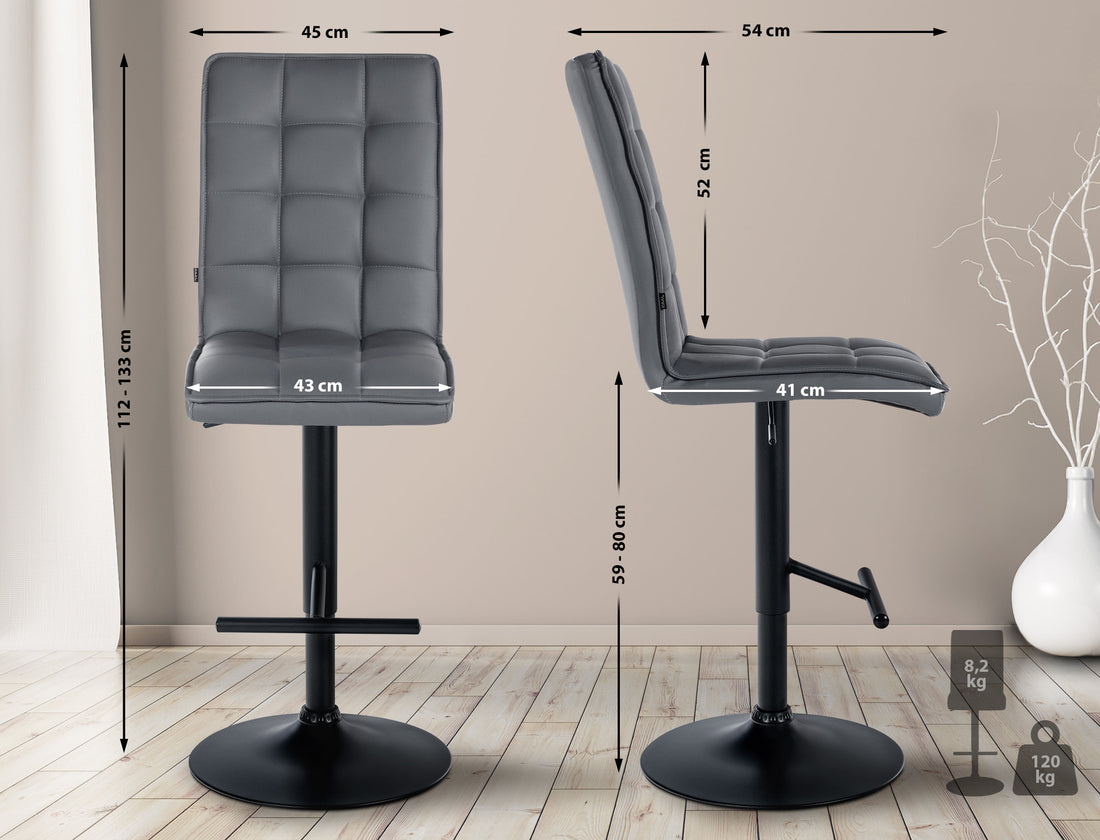 Elegant Kunstleren Barkruk - Modern Design - In Hoogte Verstelbaar en 360° Draaibaar Kleur grijs