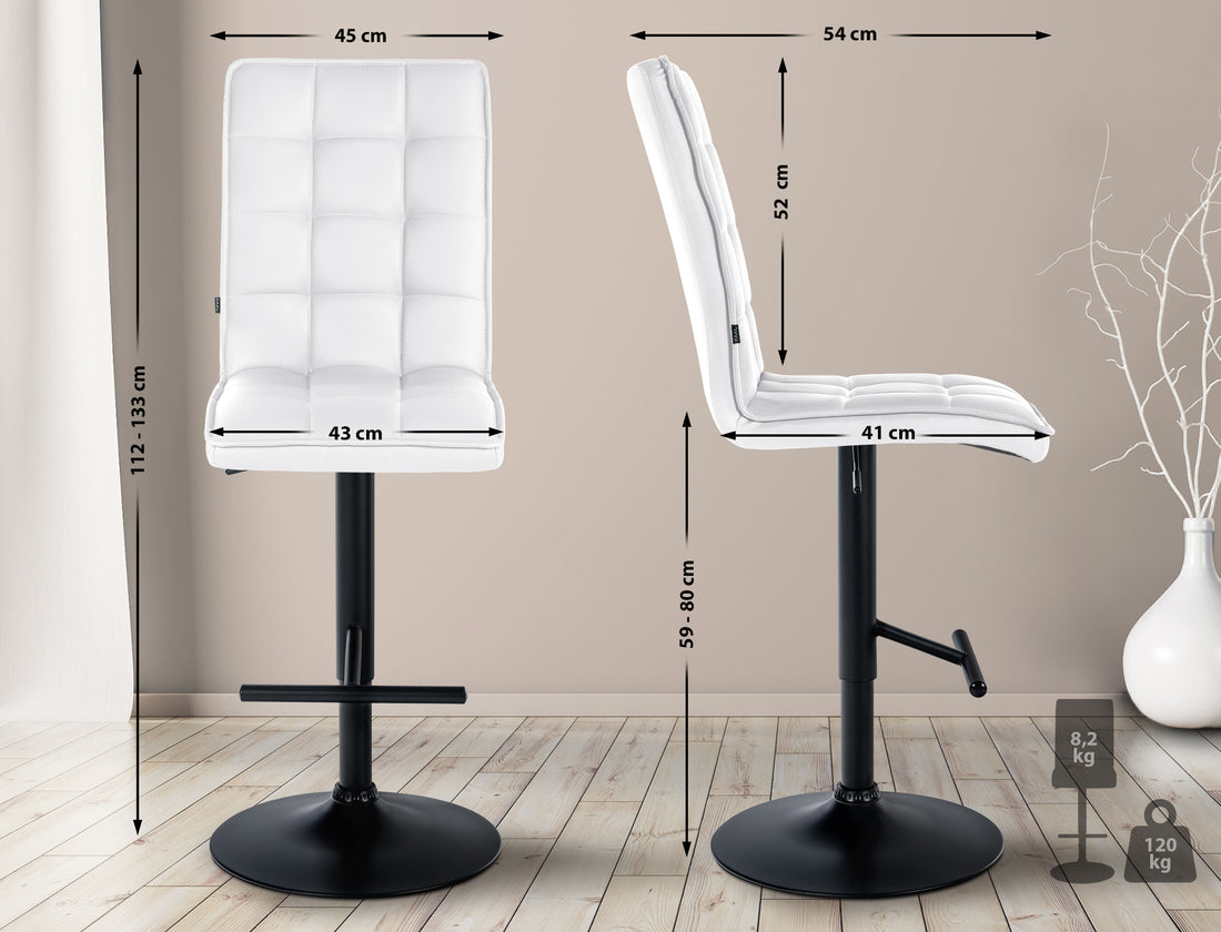 Barkruk van Kunstleer - Hoge Stoel - Comfortabele Zitervaring, 360° Draaibaar & Verstelbaar Kleur wit