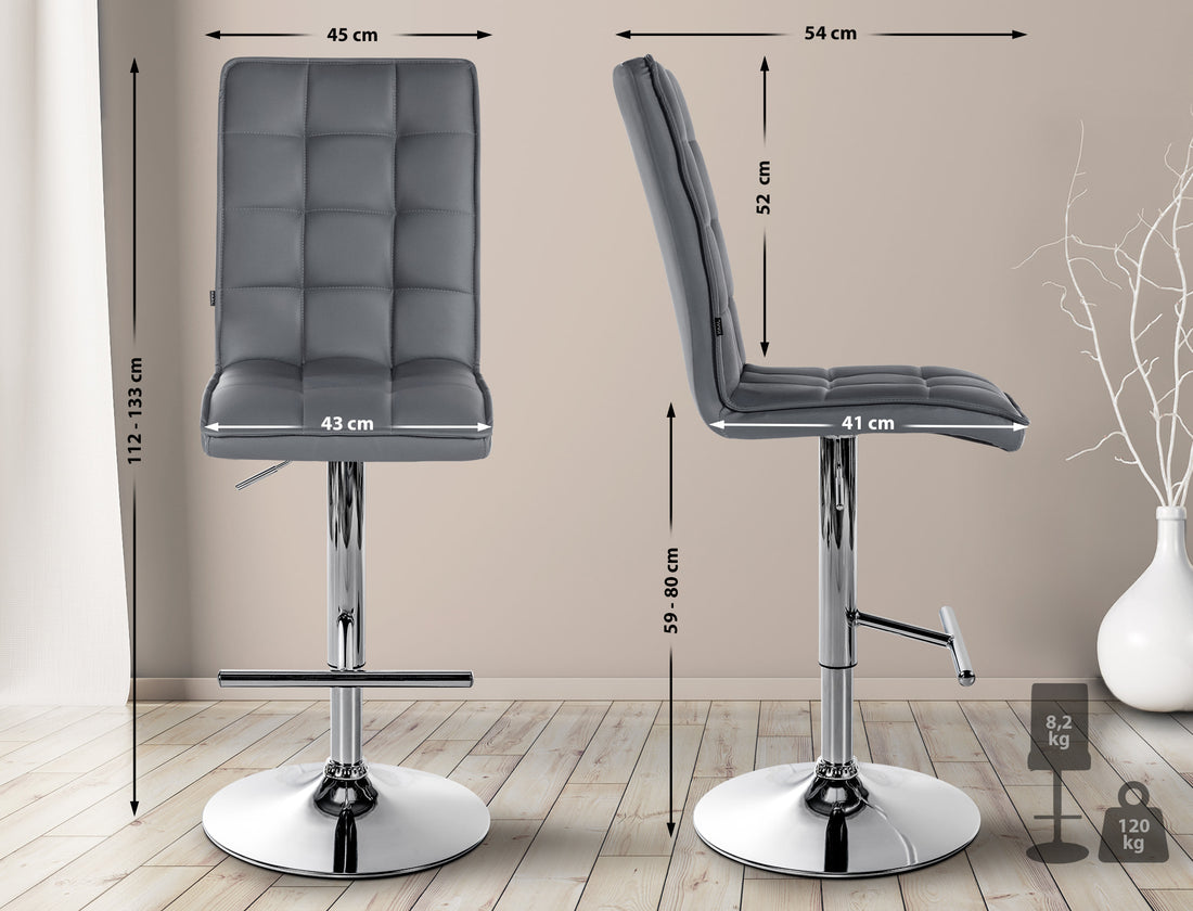 Kunstleren Barkruk - Stijlvolle Kruk - Comfortabele Rugleuning, In Hoogte Verstelbaar Kleur grijs