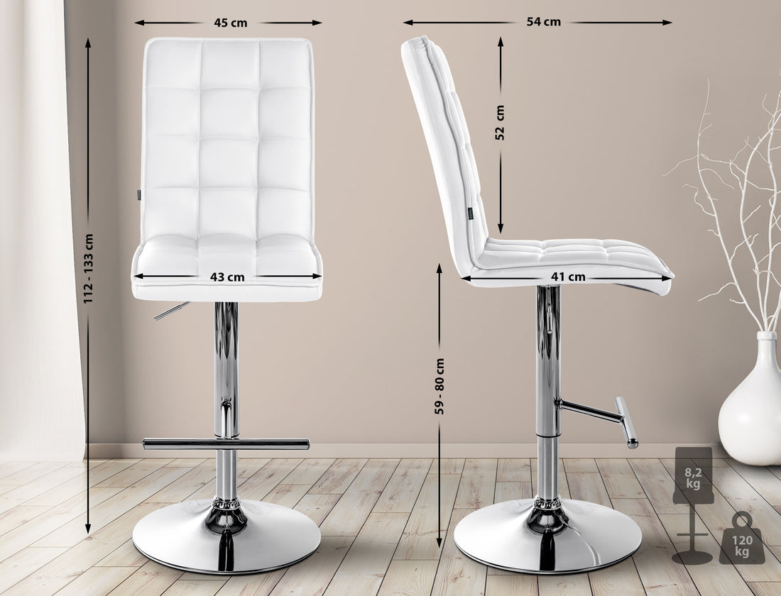 Barkruk Kunstleer - Barkstoel - Ergonomisch & Verstelbaar Design - Modern Interieur Kleur wit