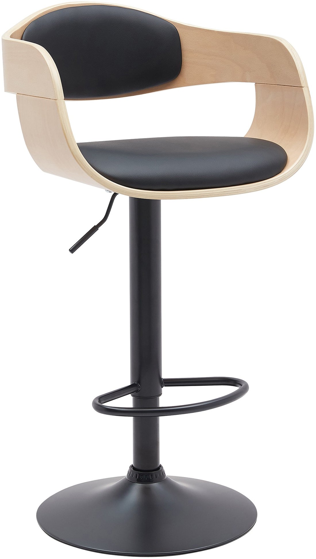 Verstelbare Barkruk - Hoge Kruk - 360° Draaibare Zitting, Houten Zitting Comfort Kleur natuur/schwarz Materiaal kunstleer