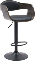 Verstelbare Barkruk - Hoge Kruk - 360° Draaibare Zitting, Houten Zitting Comfort Kleur zwart/grijs Materiaal kunstleer