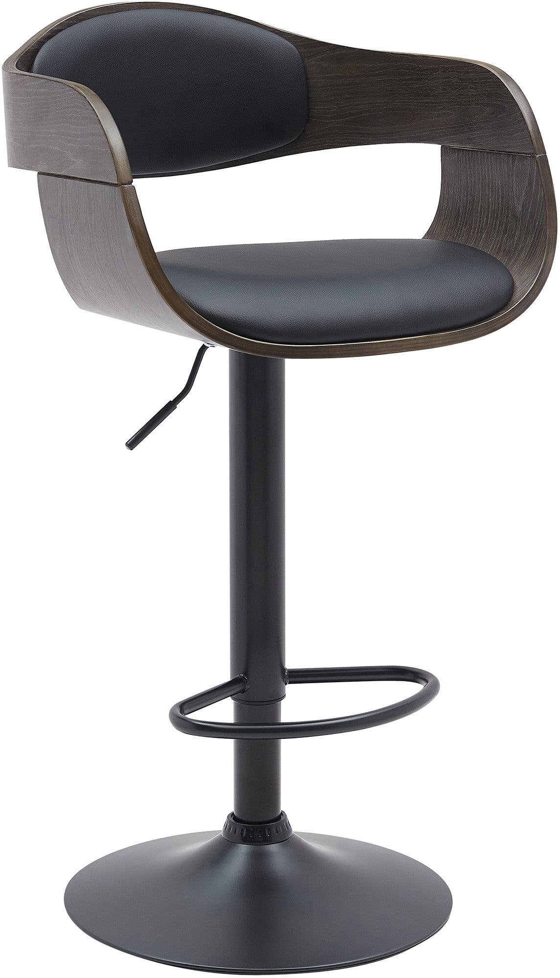 Verstelbare Barkruk - Hoge Kruk - 360° Draaibare Zitting, Houten Zitting Comfort Kleur zwart/grijs Materiaal kunstleer