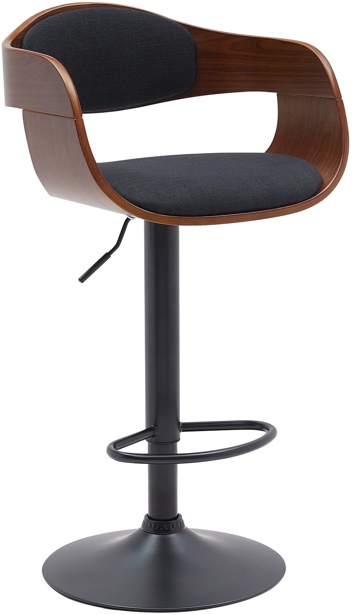 Verstelbare Barkruk - Hoge Kruk - 360° Draaibare Zitting, Houten Zitting Comfort Kleur walnoot/zwart Materiaal Stof