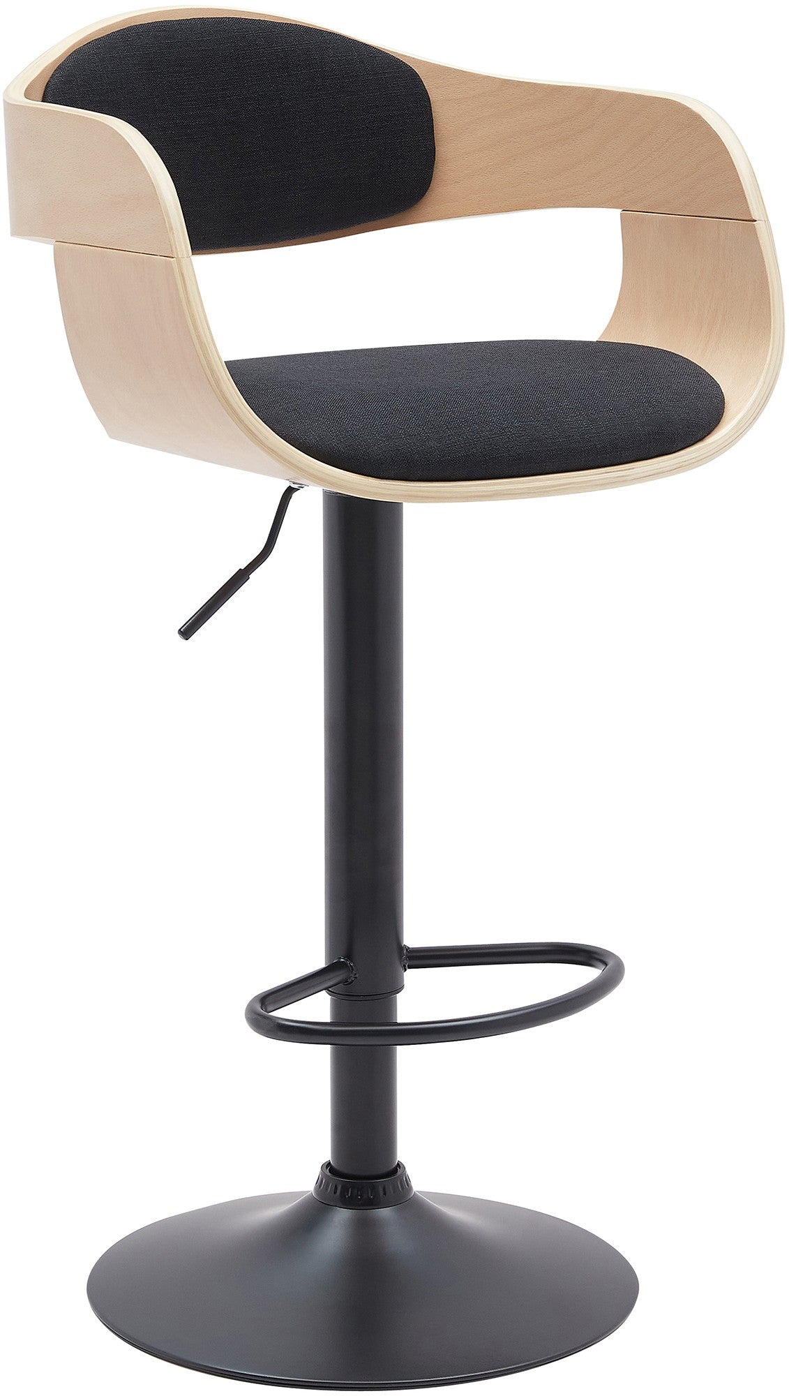 Verstelbare Barkruk - Hoge Kruk - 360° Draaibare Zitting, Houten Zitting Comfort Kleur natuur/schwarz Materiaal Stof