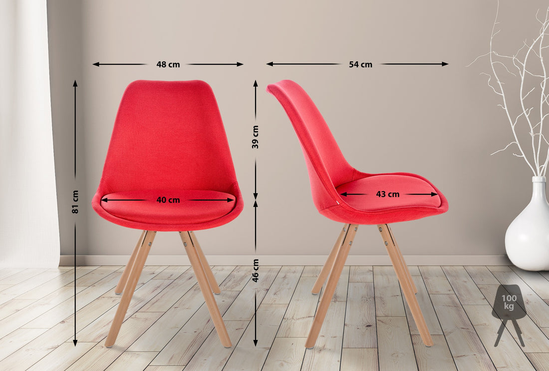 Eetkamerstoel Stoffen Bekleding - Houten Frame - Comfortabele Rugleuning Kleur rood