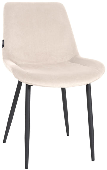 Samt Eetkamerstoel - Fluwelen Zitting - Hoog Zitcomfort - Matzwart Metalen Onderstel Kleur crème