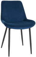 Samt Eetkamerstoel - Fluwelen Zitting - Hoog Zitcomfort - Matzwart Metalen Onderstel Kleur blauw