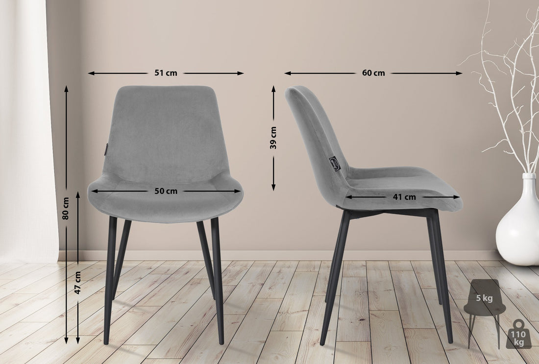Eetkamerstoel, Fluwelen Stoel, Uitstekende Zitcomfort - Grijs Kleur grijs