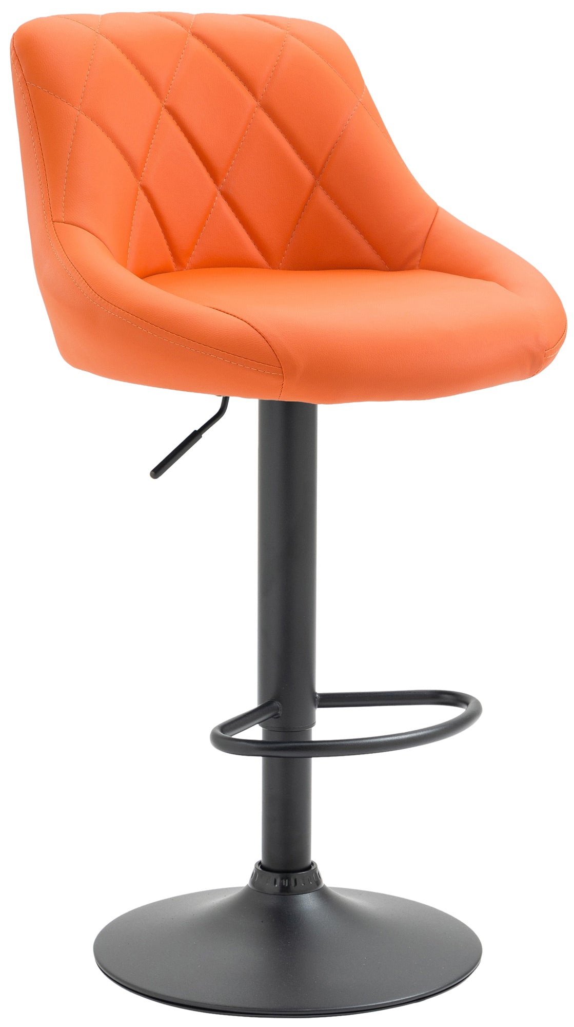 Stijlvolle Barstoel - Kruk - Kunstleer Bekleding, 360° Draaibaar, Hoogte Verstelbaar Kleur oranje Onderstel Kleur zwart