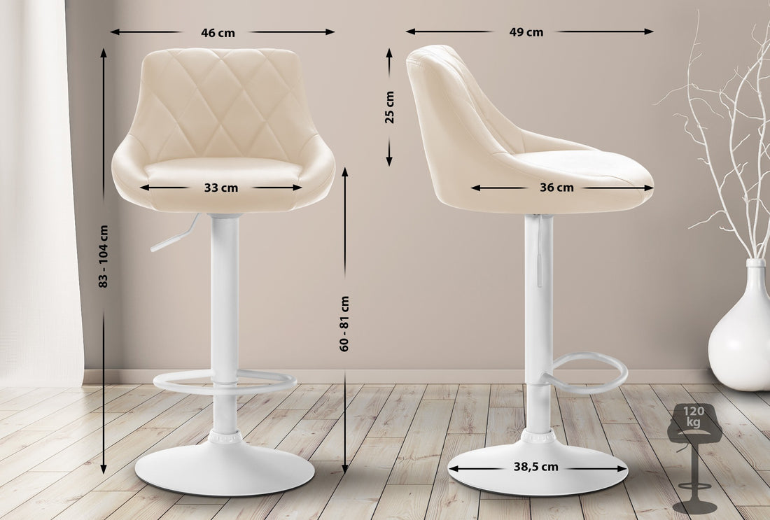 Verstelbare Barkruk - Zitmeubel - 360° Draaibaar & Hoogte Verstelbaar Kleur crème
