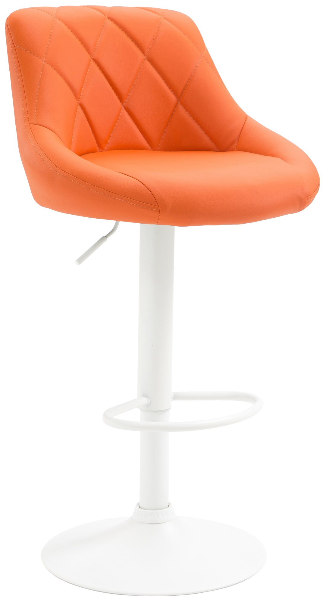 Stijlvolle Barstoel - Kruk - Kunstleer Bekleding, 360° Draaibaar, Hoogte Verstelbaar Kleur oranje Onderstel Kleur wit