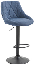 Moderne Stoffen Barkruk - Luxe Kruk - 360° Draaibaar met Gaslift Kleur blauw Onderstel Kleur zwart