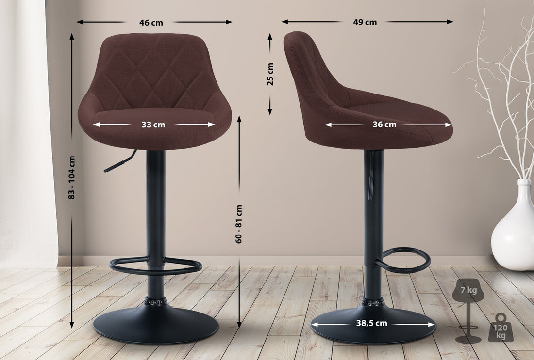 Stijlvolle Barkruk - Stoffen Barkstoel - Verstelbare Hoogte & 360° Rotatie Kleur bruin