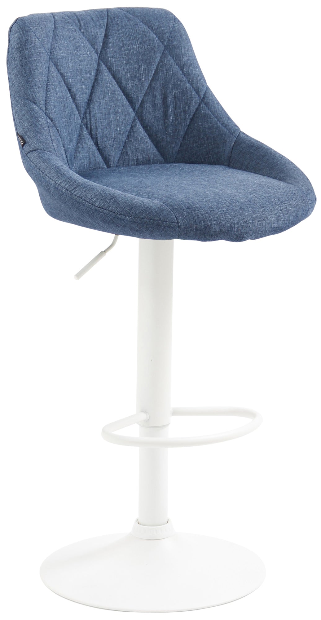 Moderne Stoffen Barkruk - Luxe Kruk - 360° Draaibaar met Gaslift Kleur blauw Onderstel Kleur wit