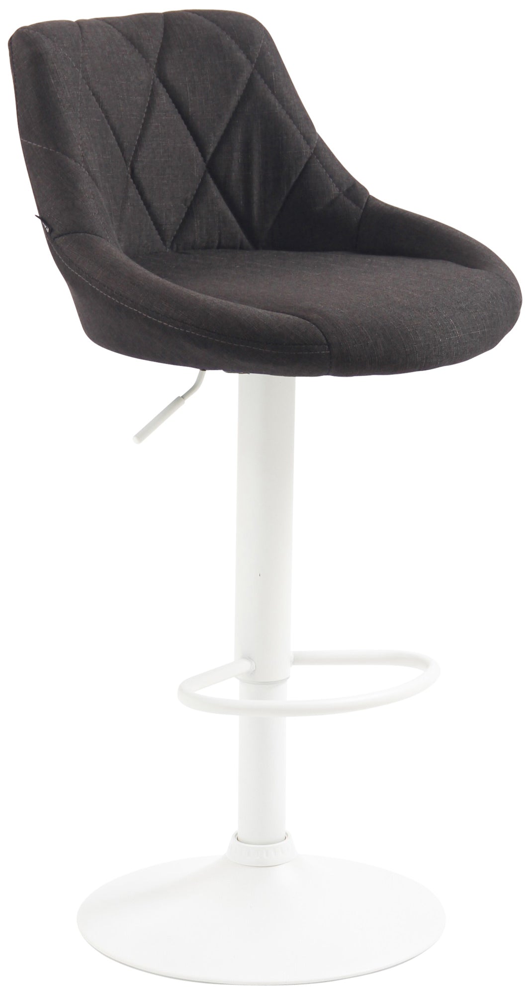 Moderne Stoffen Barkruk - Luxe Kruk - 360° Draaibaar met Gaslift Kleur donkergrijs Onderstel Kleur wit