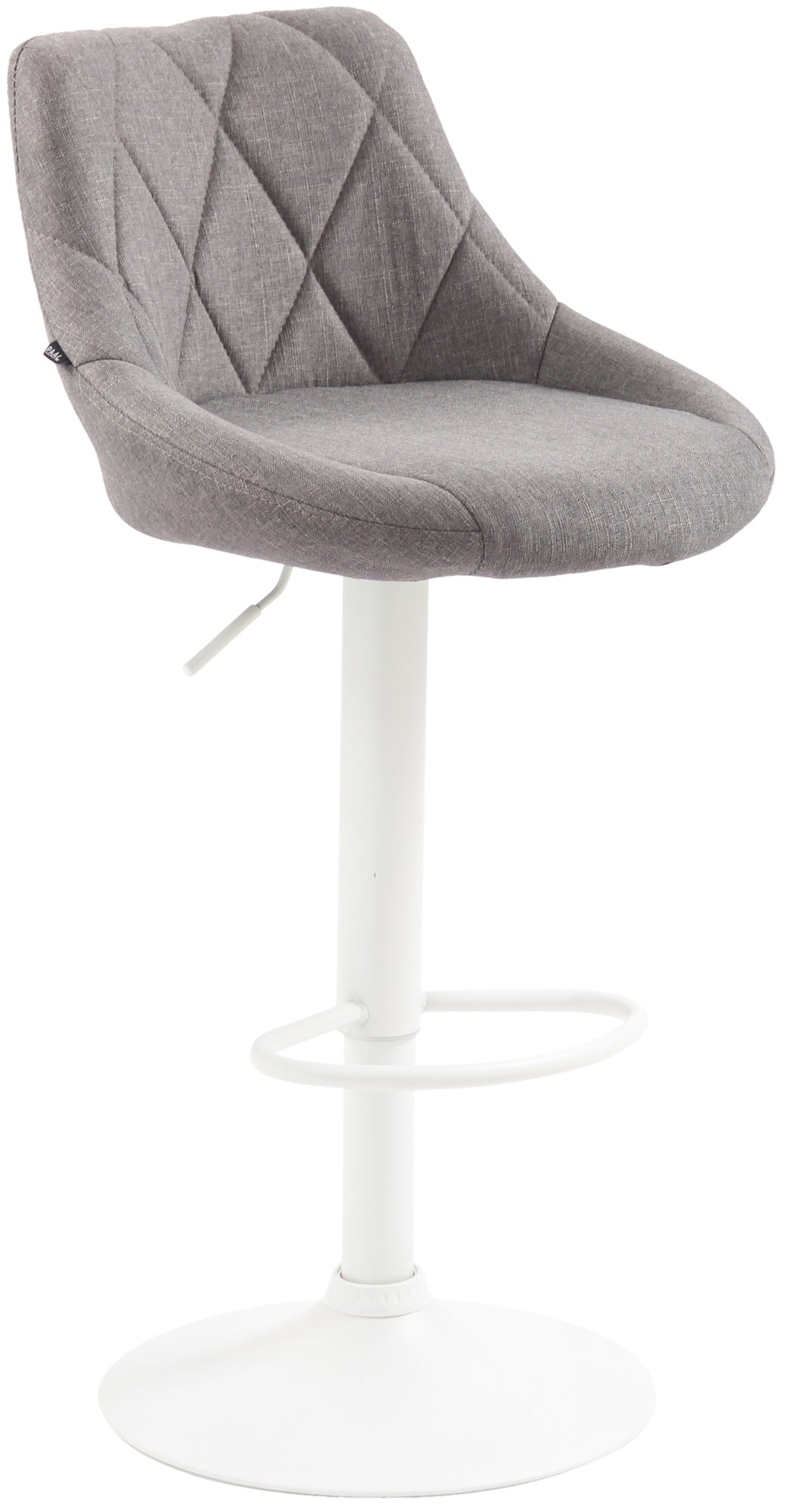 Moderne Stoffen Barkruk - Luxe Kruk - 360° Draaibaar met Gaslift Kleur grijs Onderstel Kleur wit