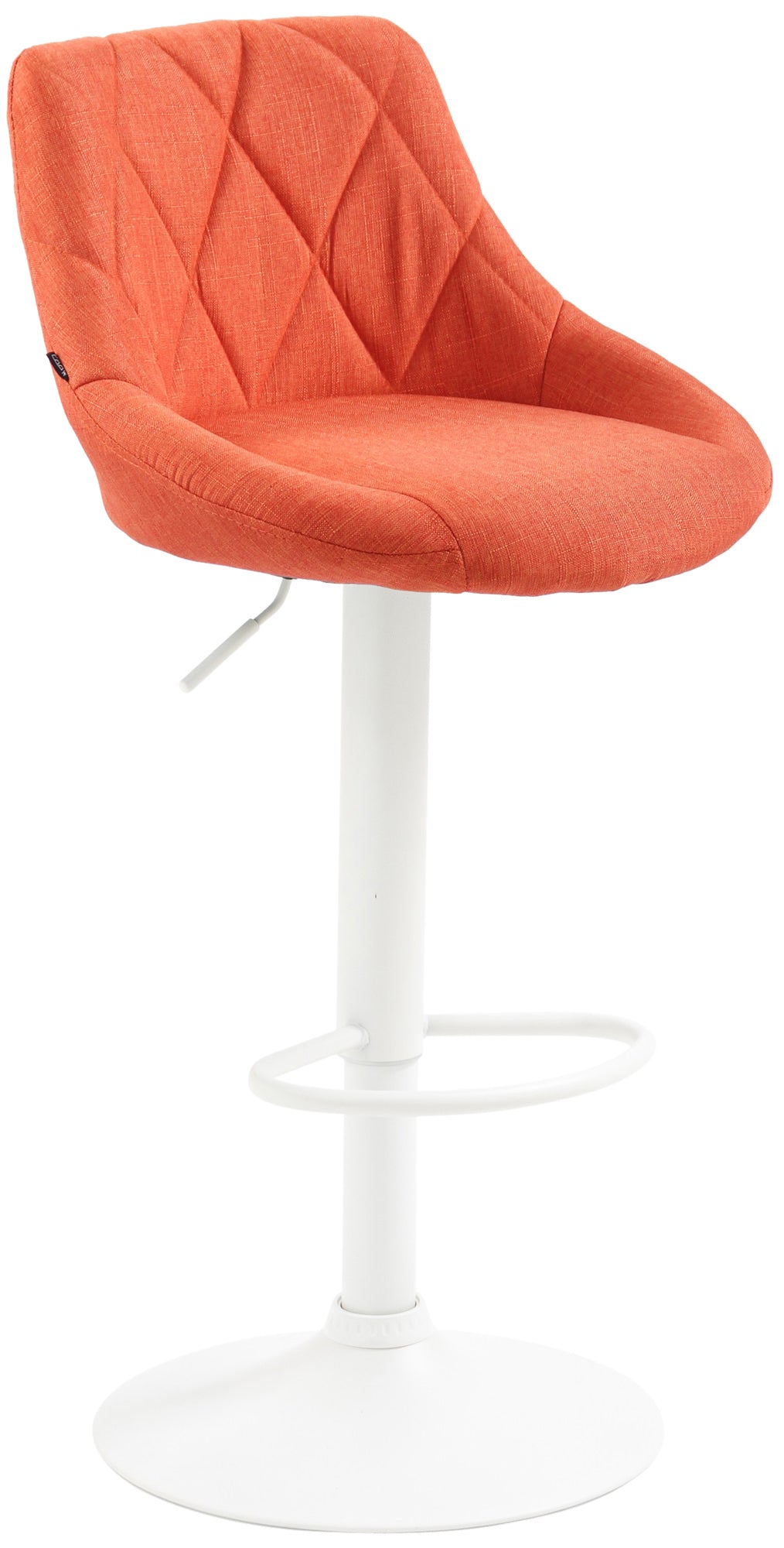 Moderne Stoffen Barkruk - Luxe Kruk - 360° Draaibaar met Gaslift Kleur oranje Onderstel Kleur wit