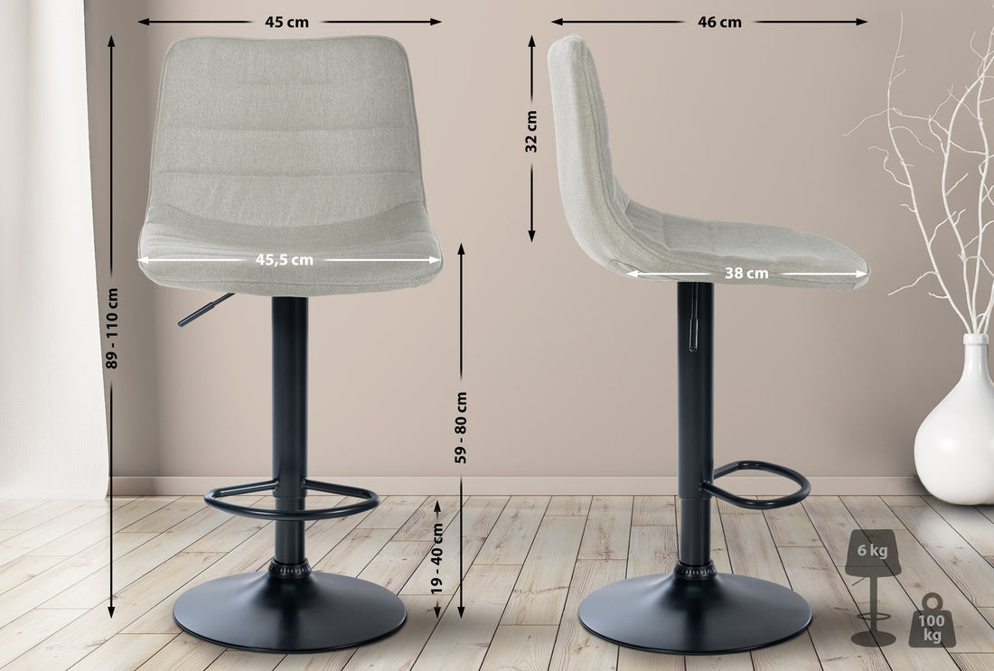 Barkruk Stof - Kruk - Uitstekend Zitcomfort, 360° Draaibaar Design Kleur crème