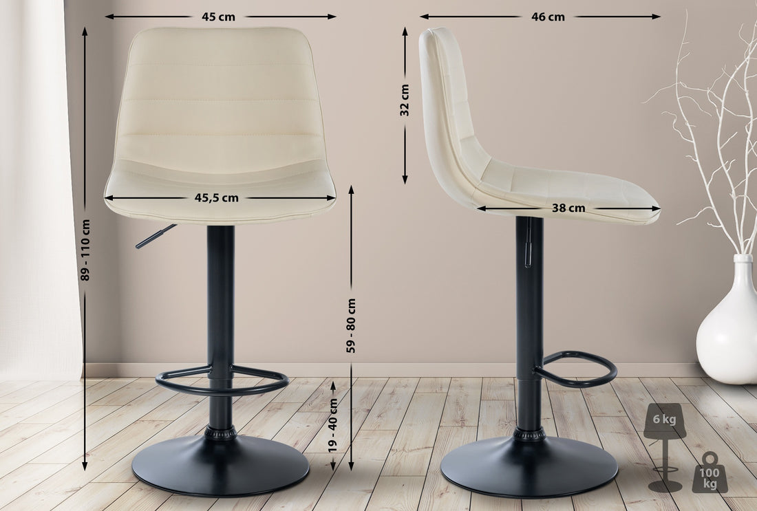 Barkruk Kunstleer - Hocker - Hoog Zitcomfort, Tijdloos Design Kleur crème