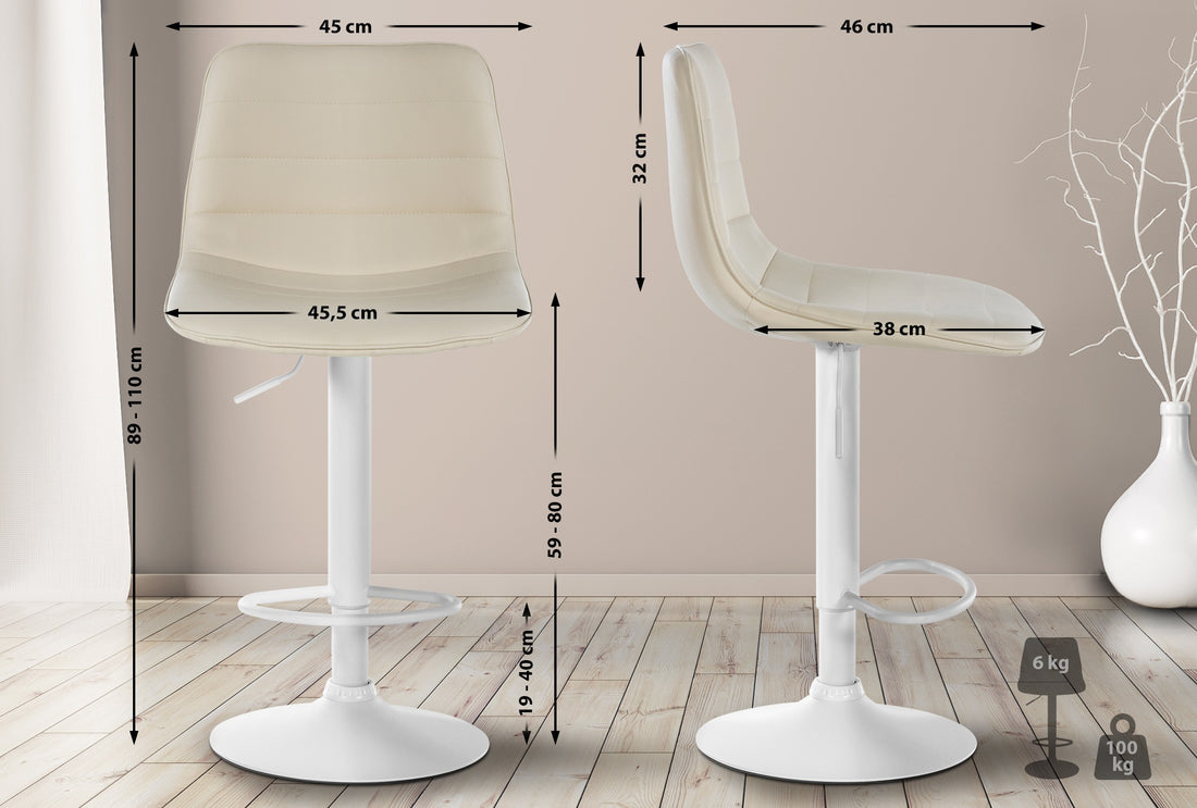 Barkruk Kunstleer - Design Stoel - Comfortabele Zithouding, 360° Draaibaar, Verstelbare Hoogte Kleur crème