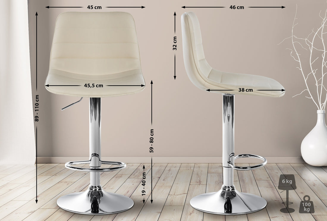 Barkruk van Kunstleer - Counterstoel - Optimaal Comfort, Tijdloos Design, Verstelbaar en 360° Kleur crème