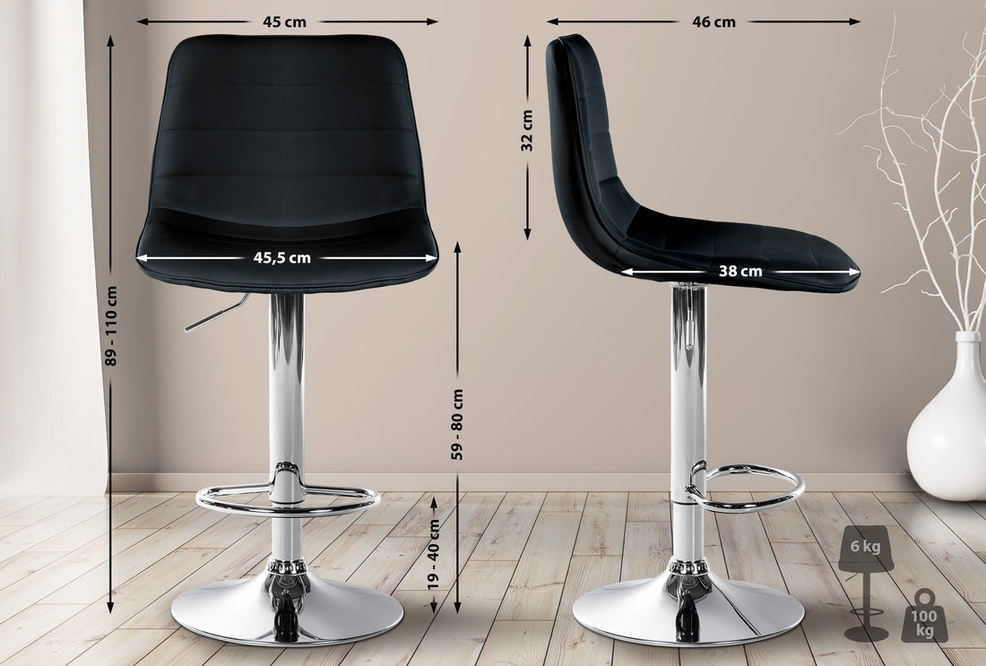 Kunstlederen Barkruk - Barstoel - Hoog comfort & 360° draaibaar ontwerp Kleur zwart
