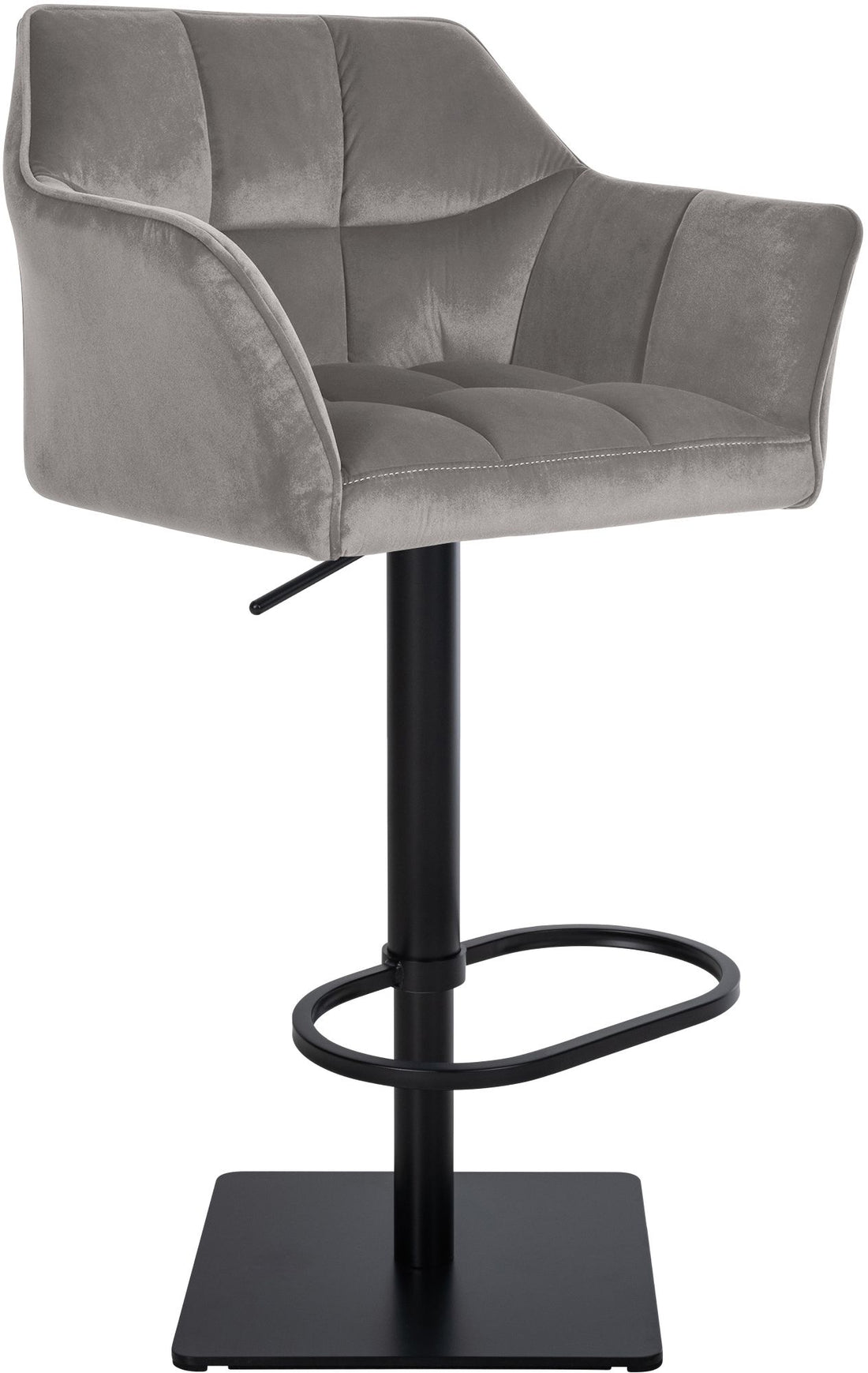 Comfortabele Fluwelen Barstoel - Tabouret - Traploos Verstelbaar en 360° Draaibaar Kleur grijs Onderstel Kleur zwart