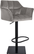 Comfortabele Fluwelen Barstoel - Tabouret - Traploos Verstelbaar en 360° Draaibaar Kleur grijs Onderstel Kleur zwart