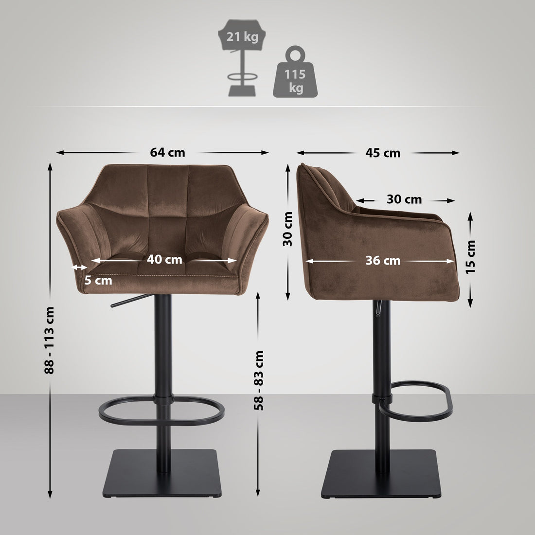 Fluwelen Barkruk - Elegant Zitcomfort - Hoogte Verstelbaar & 360° Draaibaar Kleur bruin