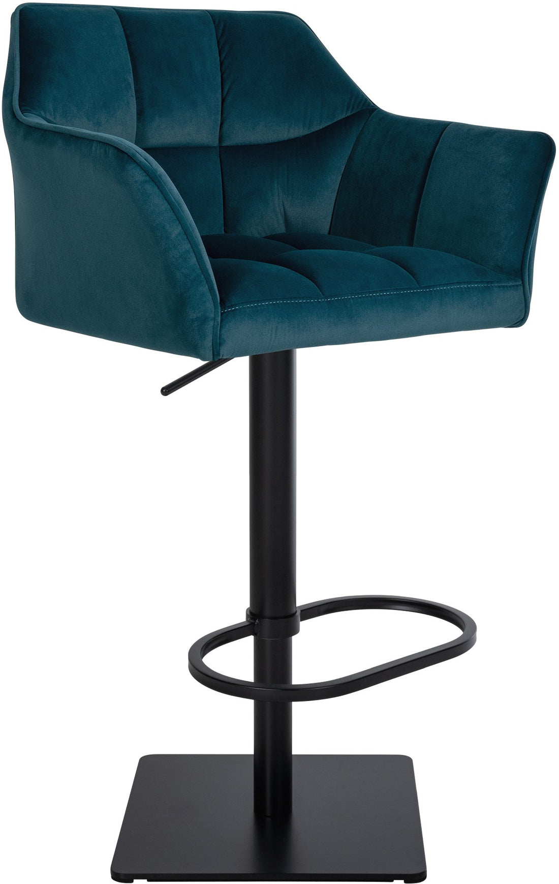 Comfortabele Fluwelen Barstoel - Tabouret - Traploos Verstelbaar en 360° Draaibaar Kleur grijs Onderstel Kleur zwart