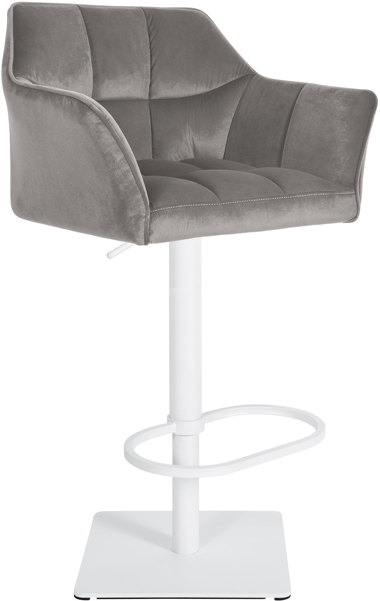 Comfortabele Fluwelen Barstoel - Tabouret - Traploos Verstelbaar en 360° Draaibaar Kleur grijs Onderstel Kleur wit