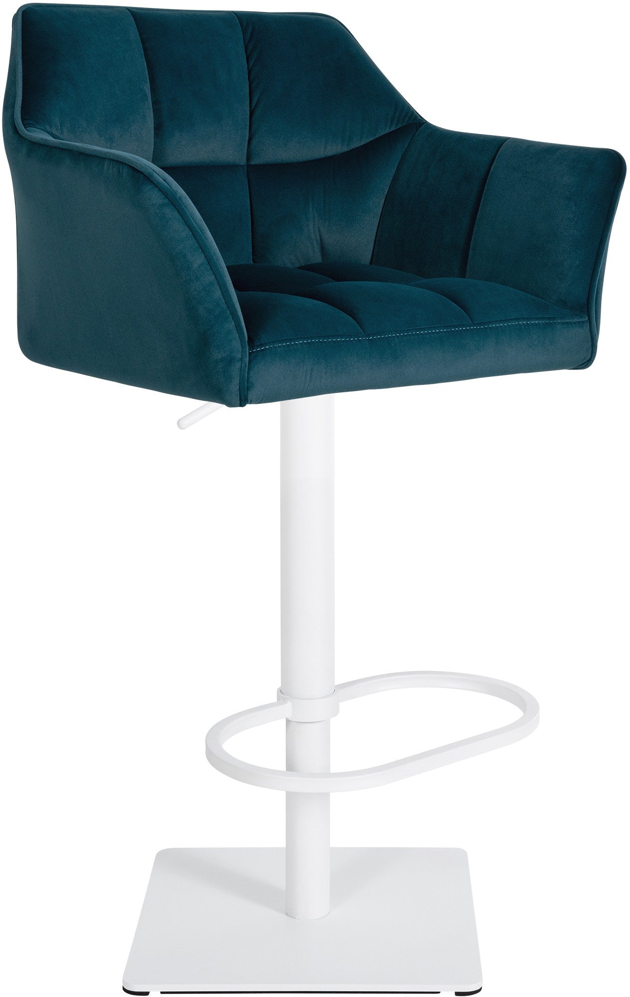 Comfortabele Fluwelen Barstoel - Tabouret - Traploos Verstelbaar en 360° Draaibaar Kleur groen Onderstel Kleur wit