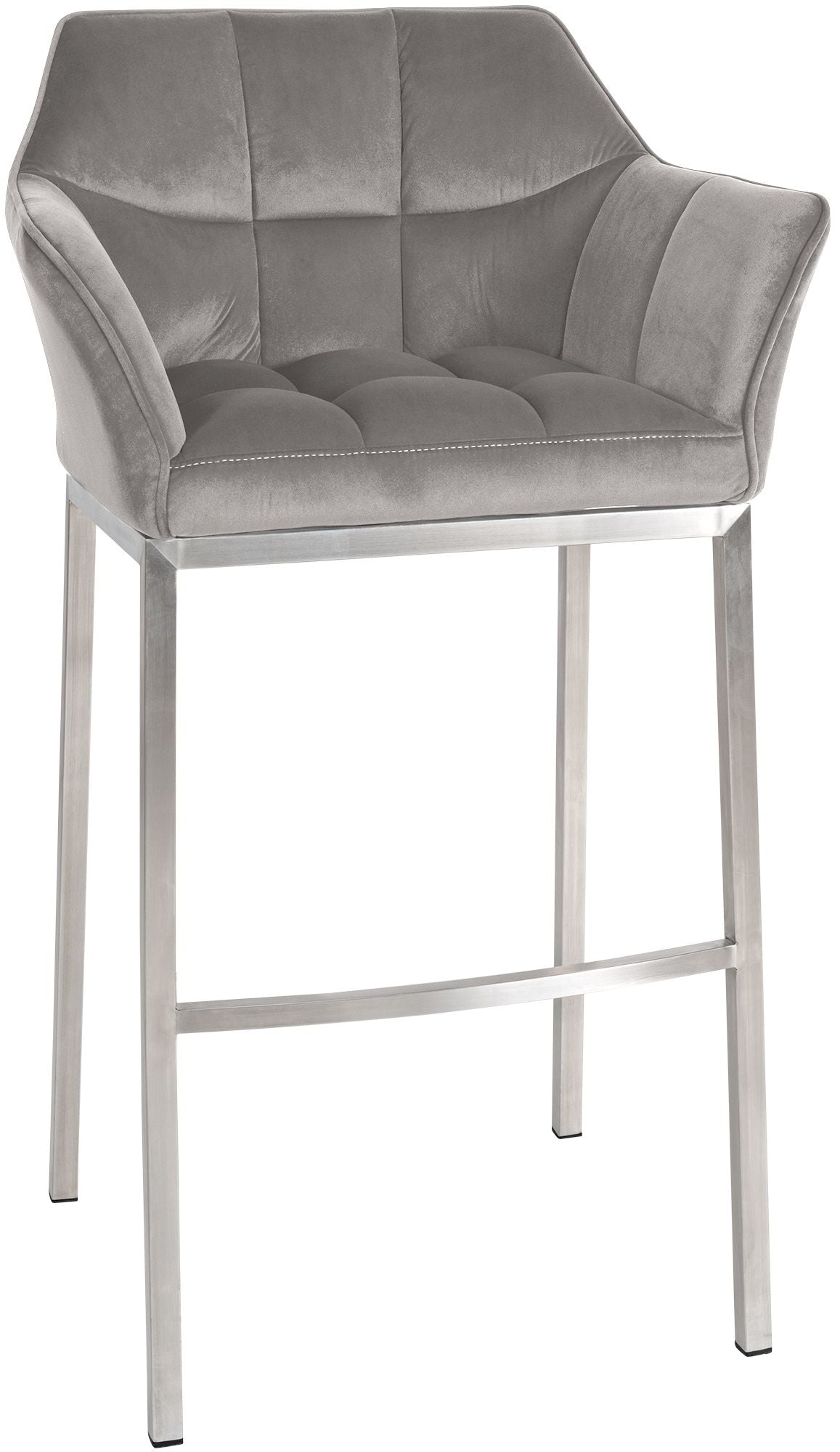 Barkruk - Hoge Stoel - Fluwelen Bekleding, Elegant Ontwerp Kleur grijs Onderstel Kleur roestvrij staal