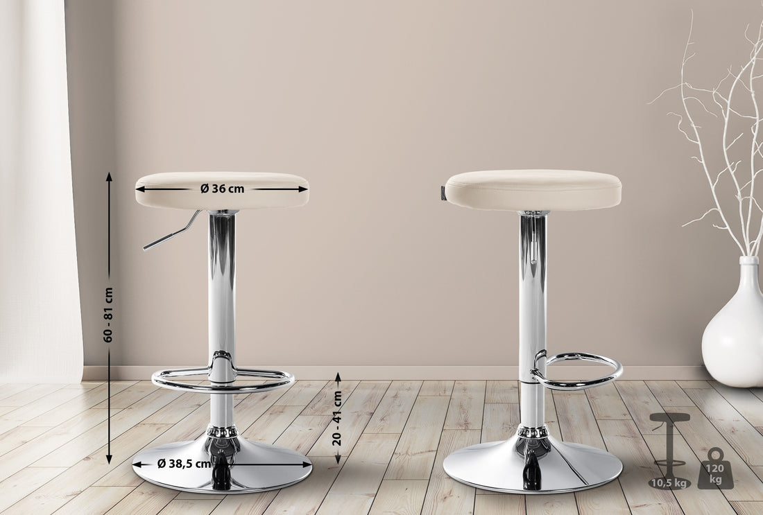 Barkruk Kunstleer - Stijlvolle Kruk - Verstelbare Hoogte 60-81 cm Kleur crème