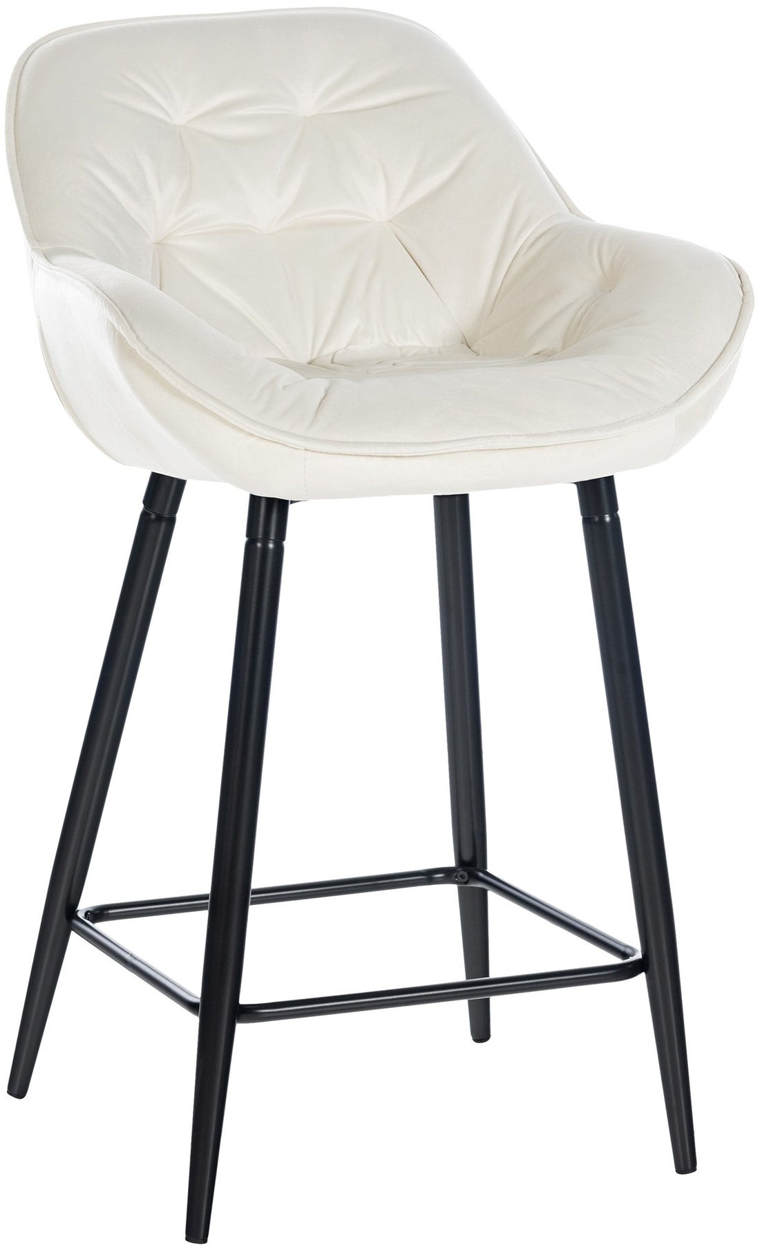 Barkruk Fluweel - Kruk - Hoog Zitcomfort, Mat Zwart Frame Met Elegante Fluwelen Bekleding Kleur crème