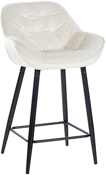 Barkruk Fluweel - Kruk - Hoog Zitcomfort, Mat Zwart Frame Met Elegante Fluwelen Bekleding Kleur crème