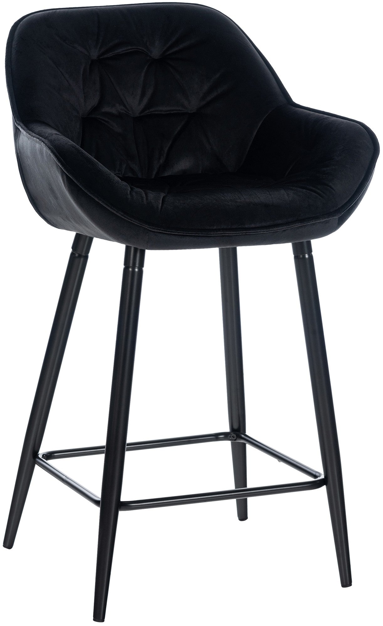 Fluwelen Barkruk - Modieuze Kruk - Hoog Zitcomfort, Matzwart Frame Kleur zwart
