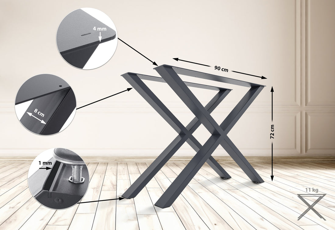 X-vormige Tafelpoten - Stalen Onderstel - Duurzaam & Stabiel Design Kleur grijs