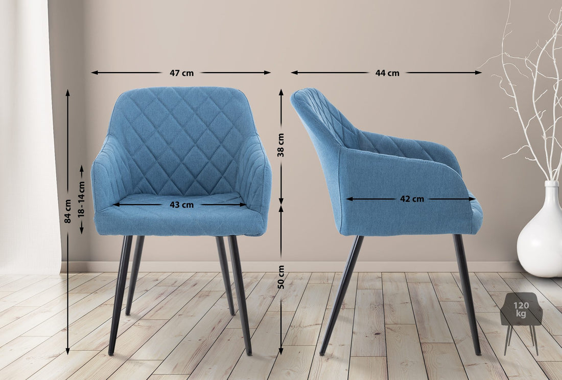 Set van 2 Eetkamerstoelen - Moderne Stoelen, Uiterst Comfortabel, Fluweel of Stof Kleur blauw