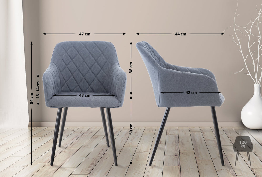 2-delige set Eetkamerstoelen - Comfortabele Zithouding - Fluwelen/Stoffen Bekleding Kleur donkergrijs