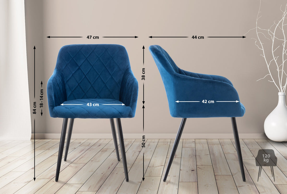 Set van 2 Eetkamerstoelen - Luxe Armstoelen - Moderne Stijl & Comfort Kleur blauw