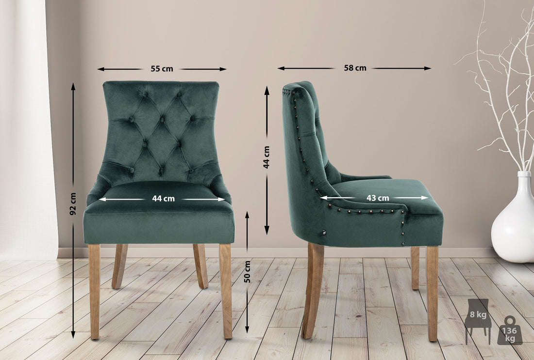 Fluwelen Eetkamerstoel - Stoel - Hoog Zitcomfort, Houten Frame Kleur donkergroen