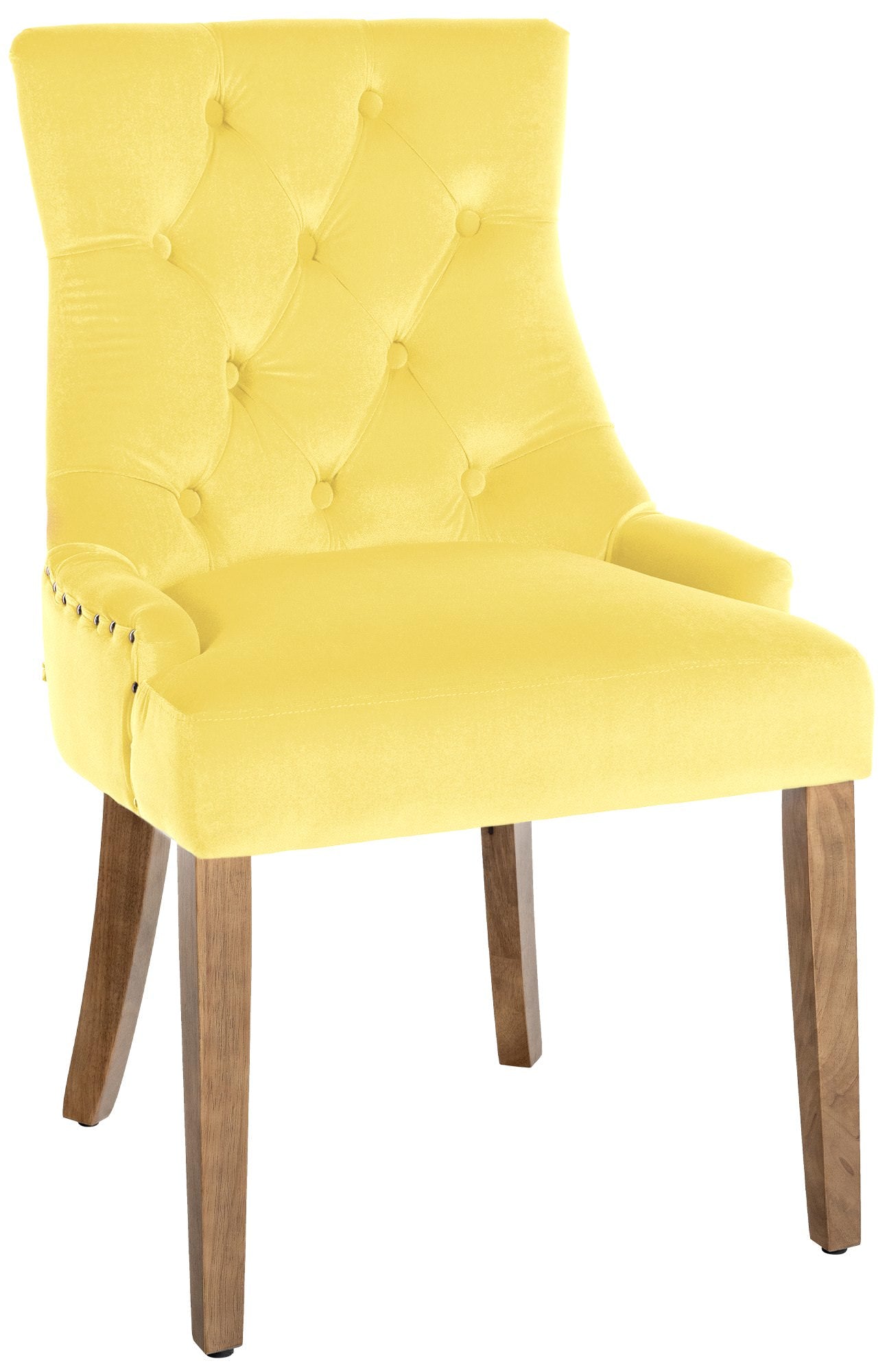 Fluwelen Eetkamerstoel - Keukenstoel - Hoog Comfort - Gestoffeerd Fluweelrubberhout Kleur geel Onderstel Kleur antiek-helder