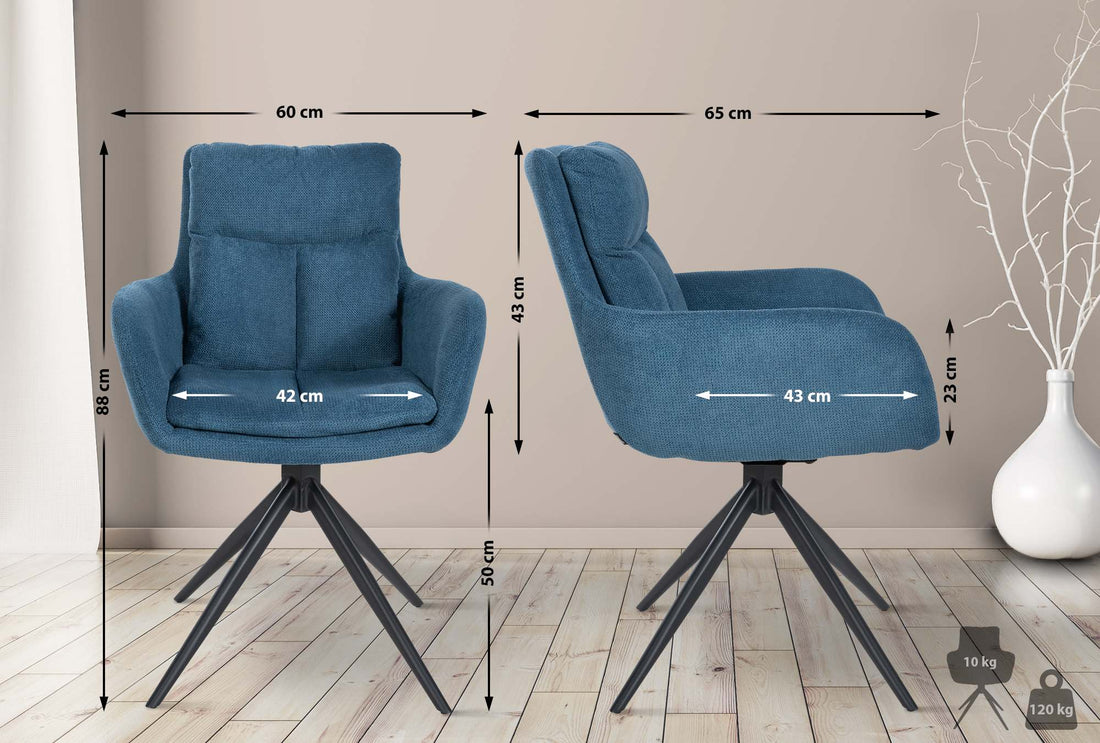 Draaibare Eetkamerstoel - Comfortabele Keukenstoel - Onderhoudsvriendelijke Stofbekleding Kleur blauw
