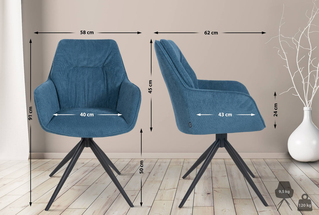 Blauwe Eetkamerstoel - Stijlvolle Textielstoel - 180° Draaibaar voor Extra Bewegingsvrijheid Kleur blauw