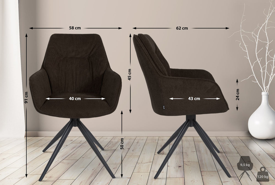 Eetkamerstoel - Keukenstoel - Hoog Zitcomfort Met Draaifunctie 180° Kleur bruin