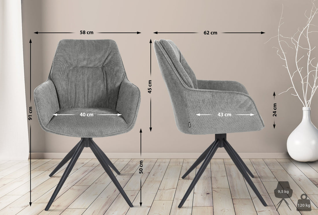 Comfortabele Eetkamerstoel - Draaistoel - Duurzaam IJzeren Frame Kleur grijs