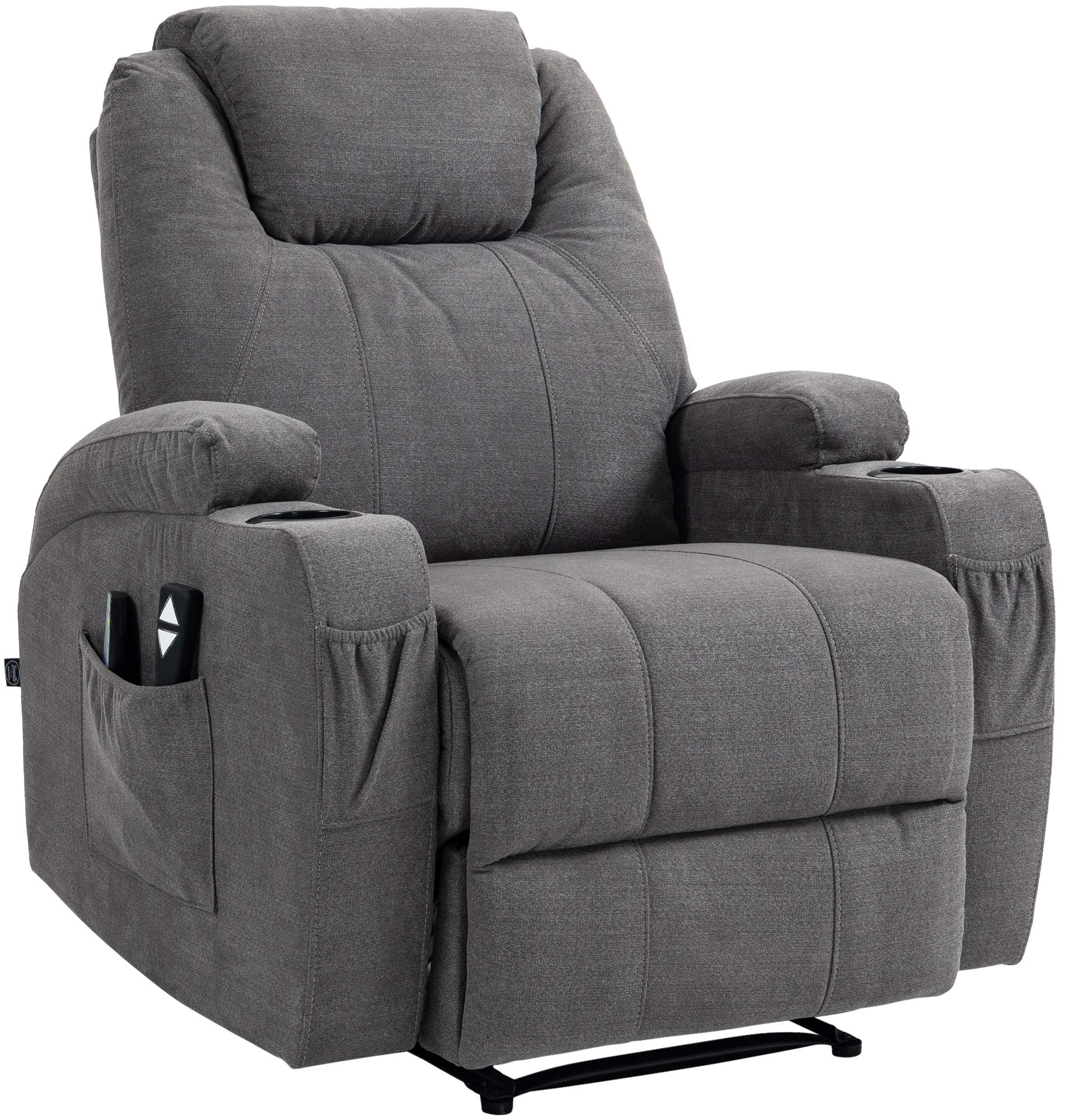 Luxe Relaxstoel met Massagefunctie - Comfortabele Fauteuil met Verwarmingsfunctie en Bekerhouders Materiaal Stof Kleur grijs