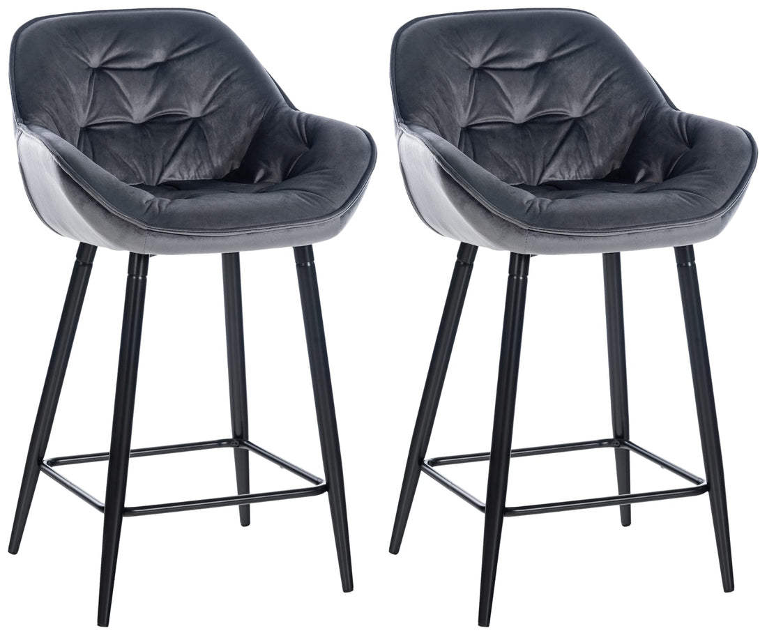 Set van 2 Barkrukken - Hockers - Hoog Zitcomfort met Fluwelen Bekleding Kleur donkergrijs Materiaal zacht